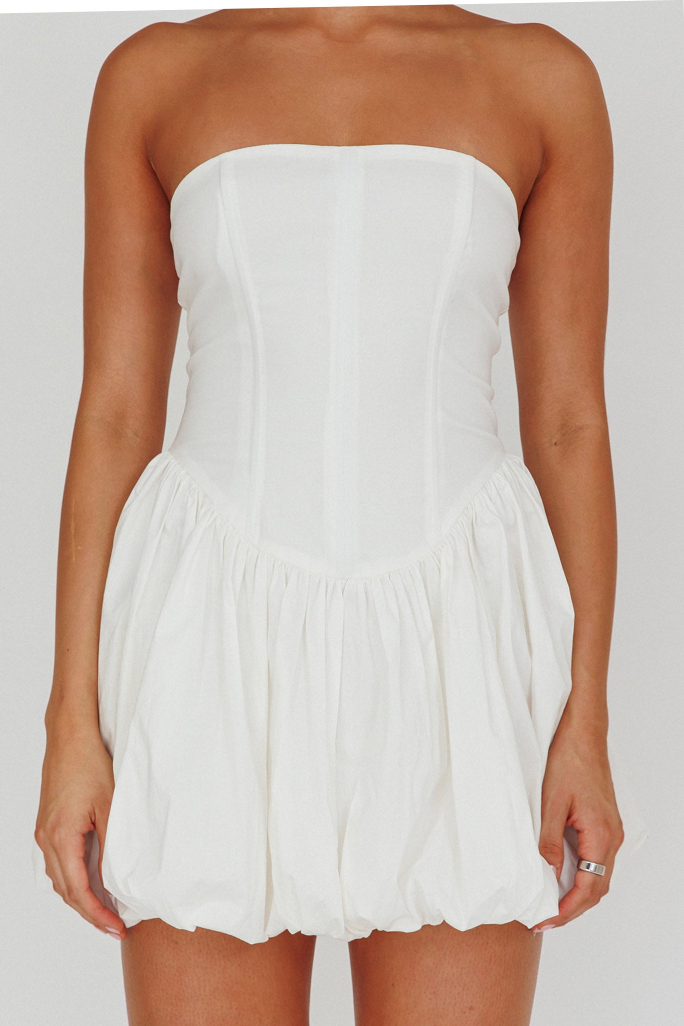 White Strapless Bubble Dress