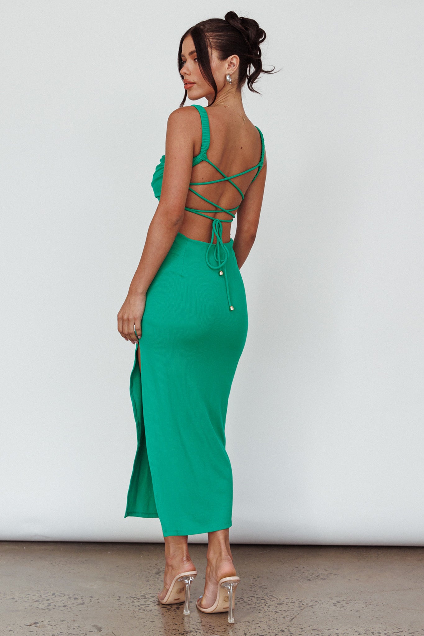 Shop the Cosmic Love Strappy Back Midi Dress Green Selfie Leslie