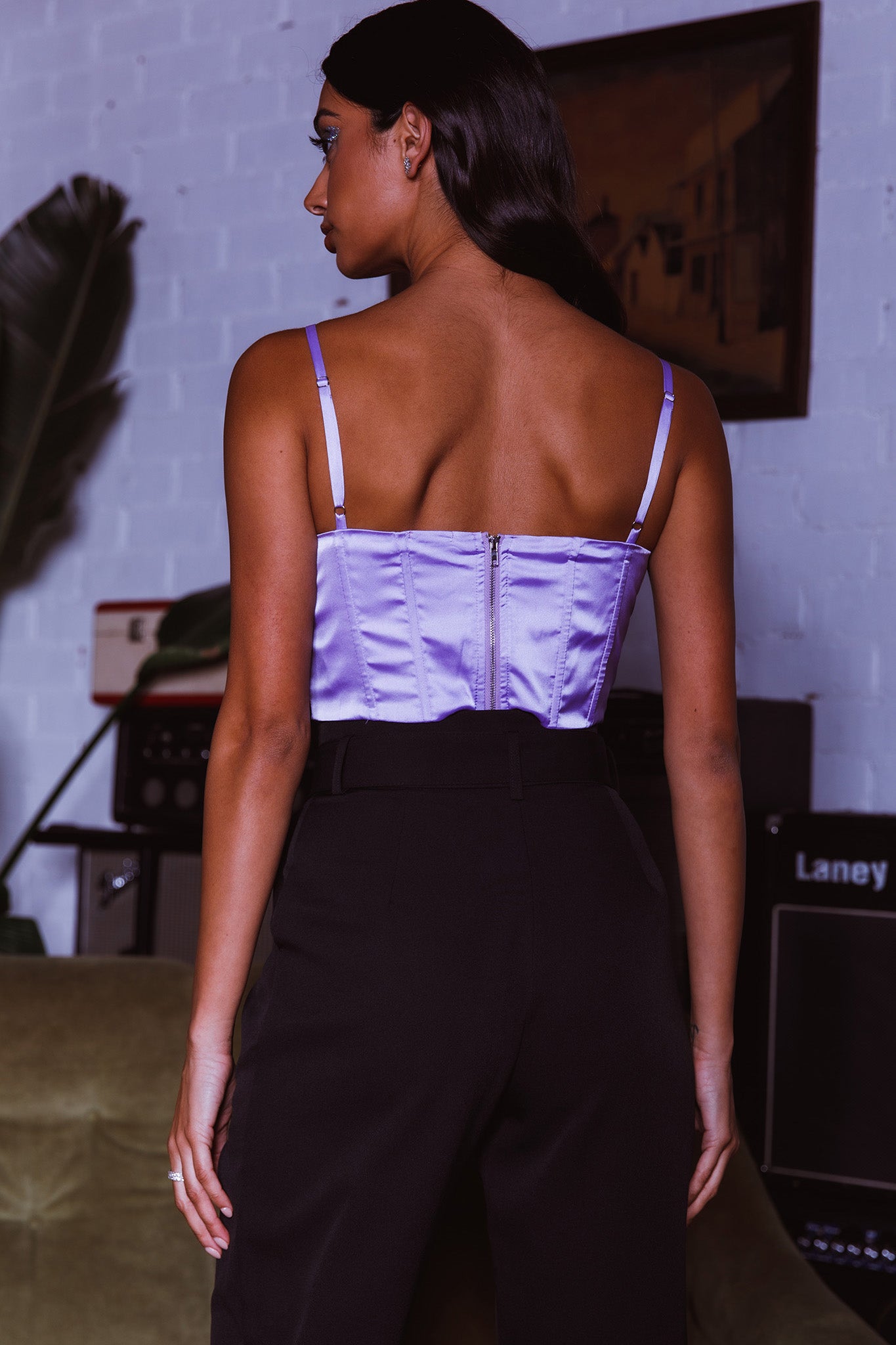 Shop the Lila Cowl Neck Corset Top Lilac