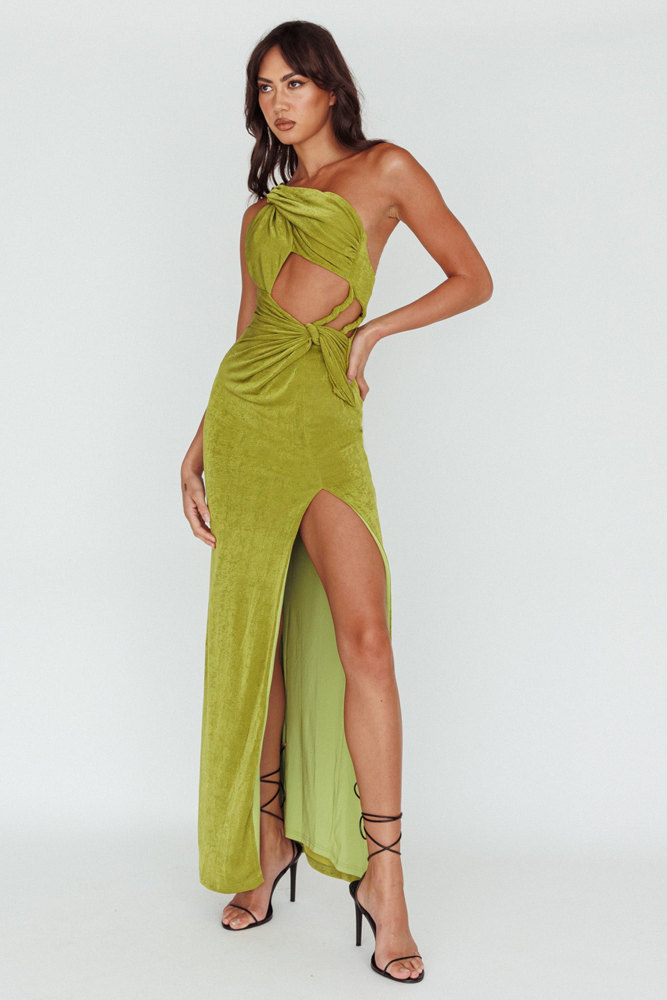 Thigh high split midi dress sales
