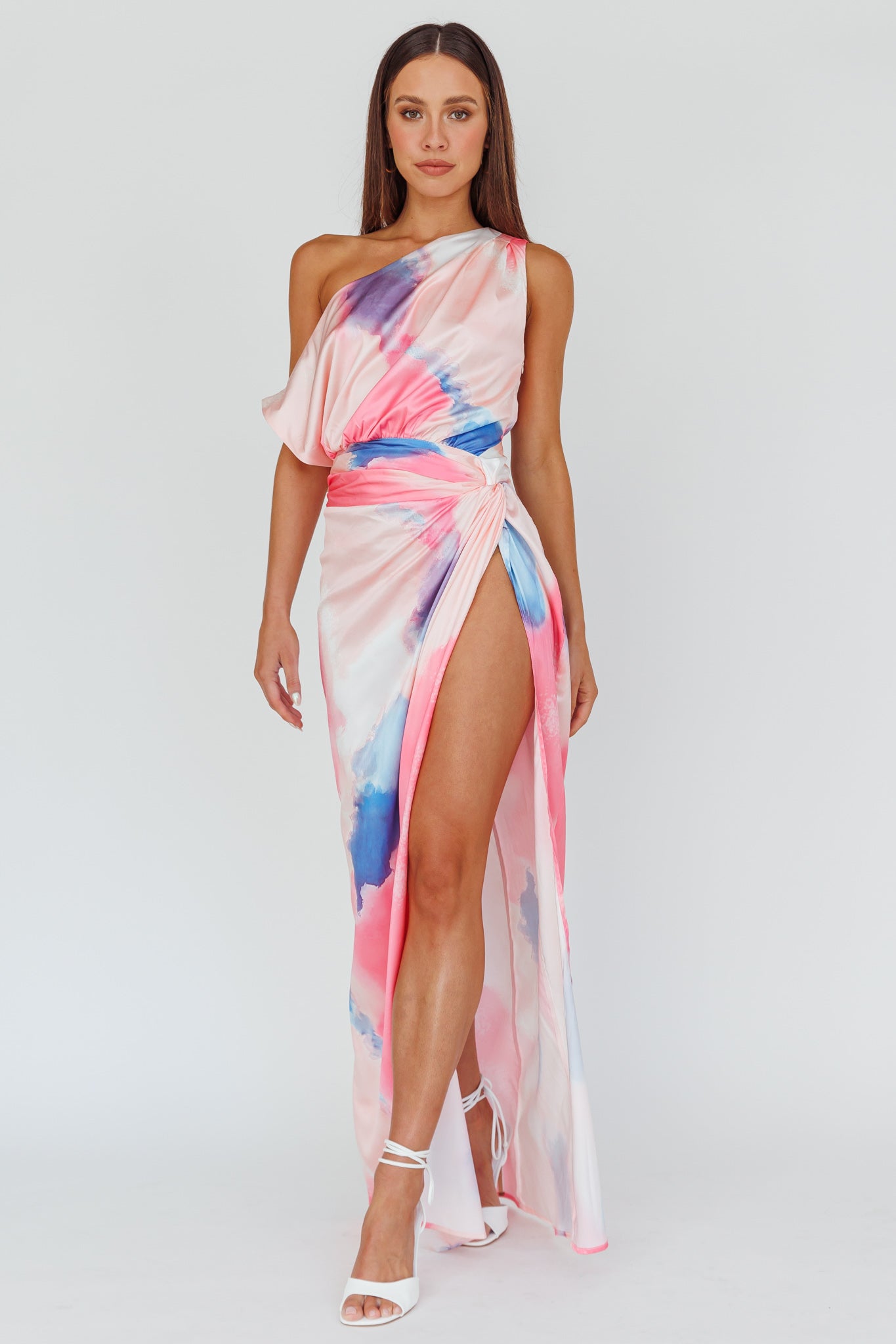 Shop the Charm Me Thigh Split Maxi Dress Pink/Blue | Selfie Leslie