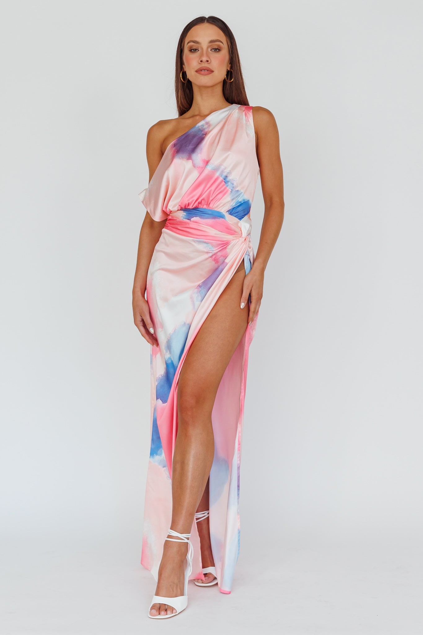 Shop the Charm Me Thigh Split Maxi Dress Pink/Blue | Selfie Leslie