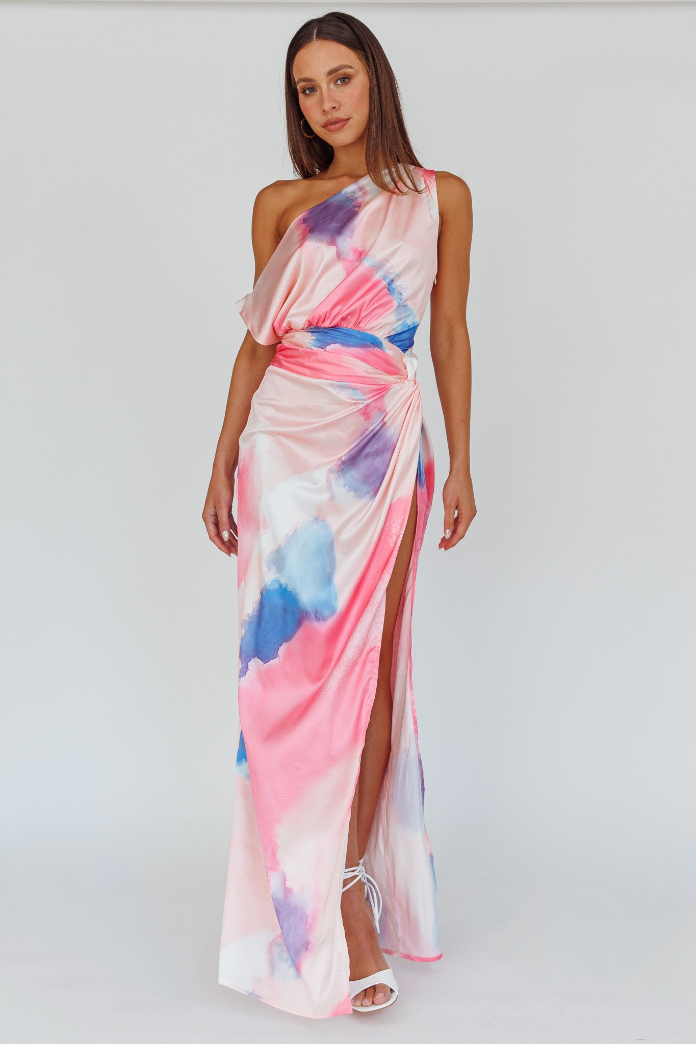 Shop the Charm Me Thigh Split Maxi Dress Pink/Blue | Selfie Leslie