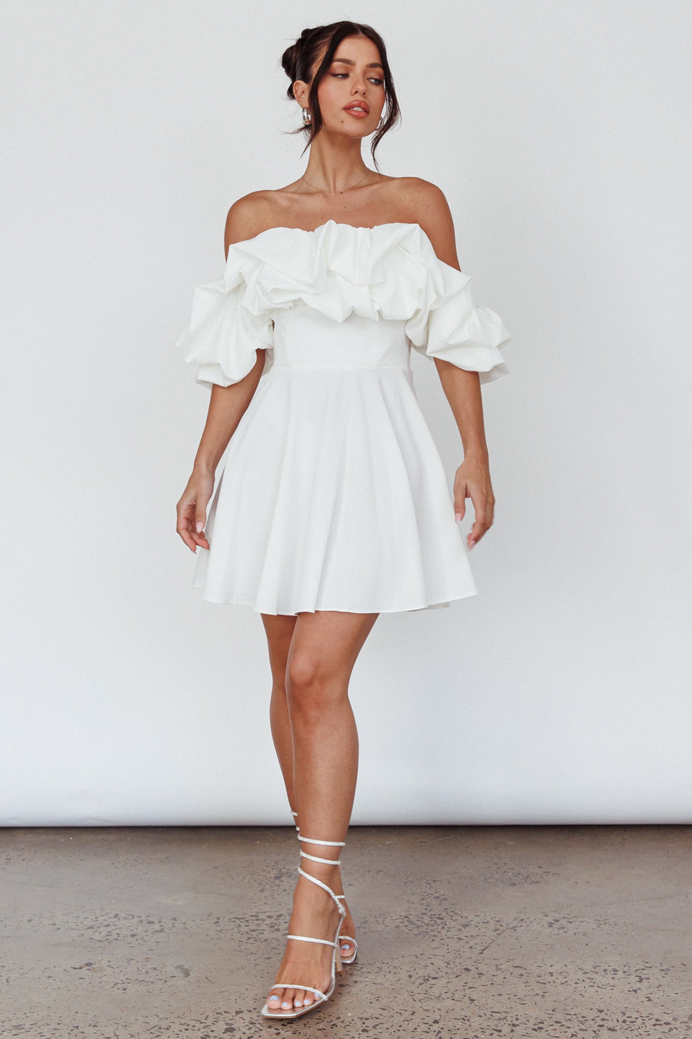 Shop the Kailynn Off-Shoulder A-Line Mini Dress White | Selfie Leslie