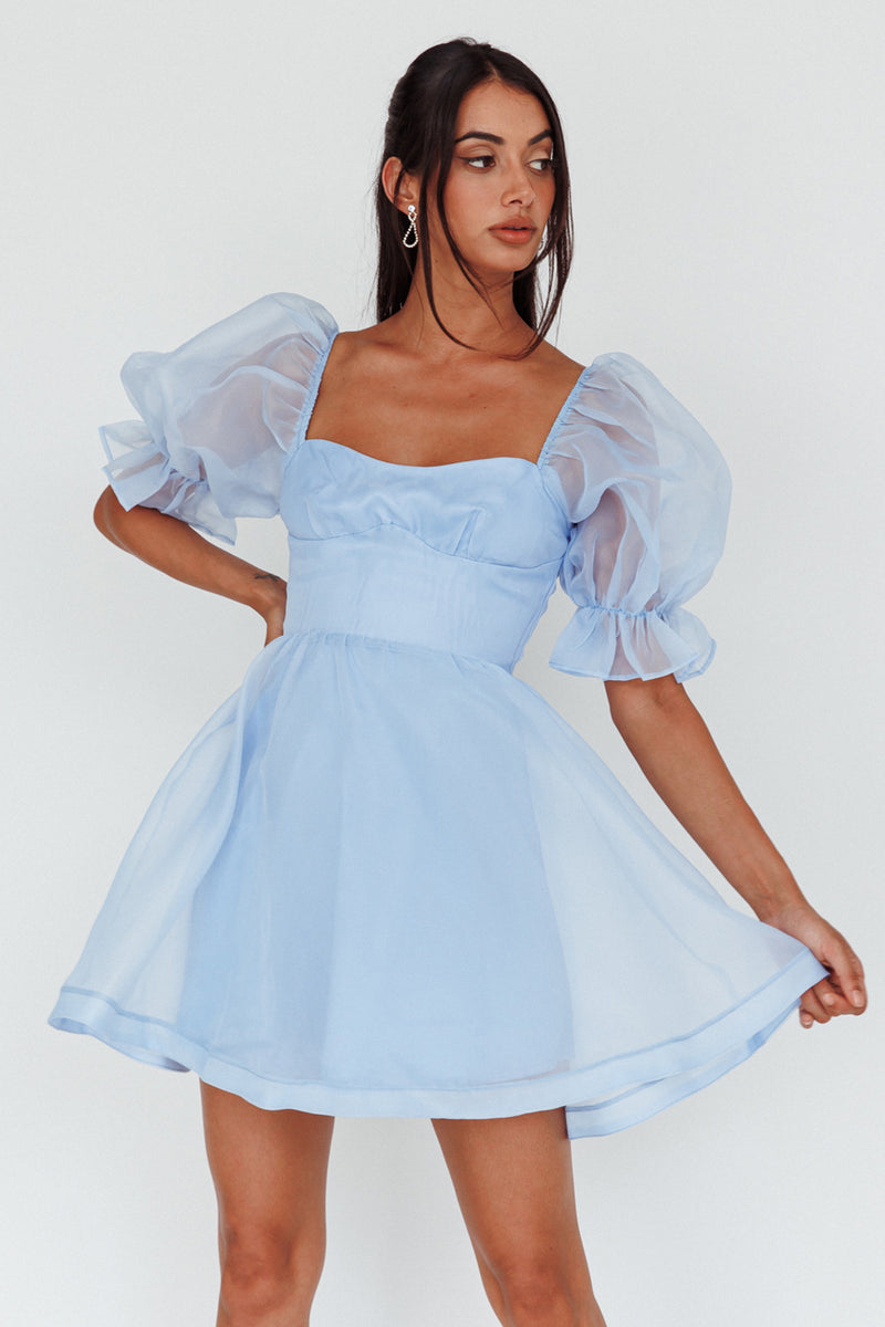 Shop the I've Got Sunshine Puff Sleeve Mini Dress Sky Blue | Selfie Leslie