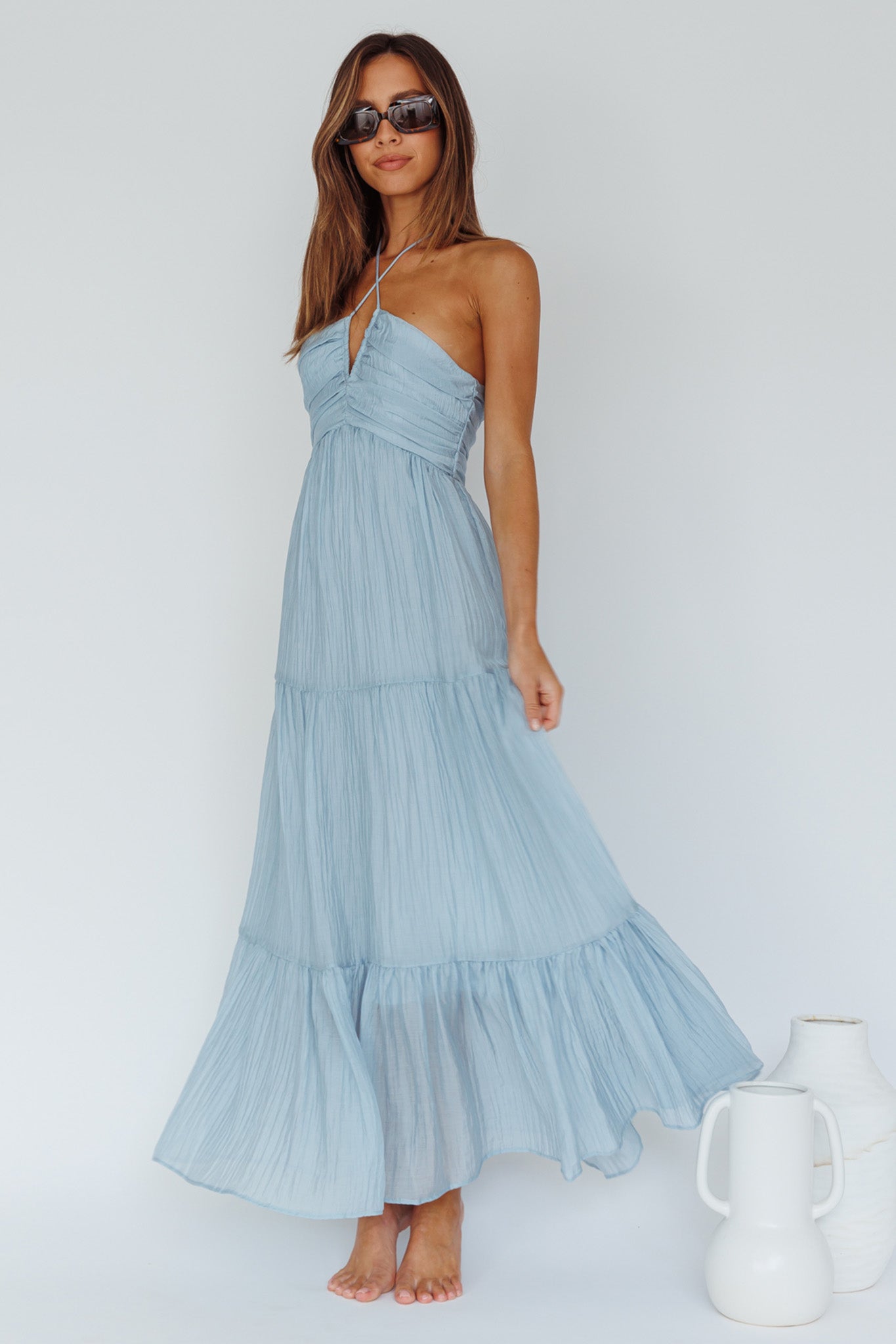 Shop the Asiah Halterneck Maxi Dress Ice Blue | Selfie Leslie