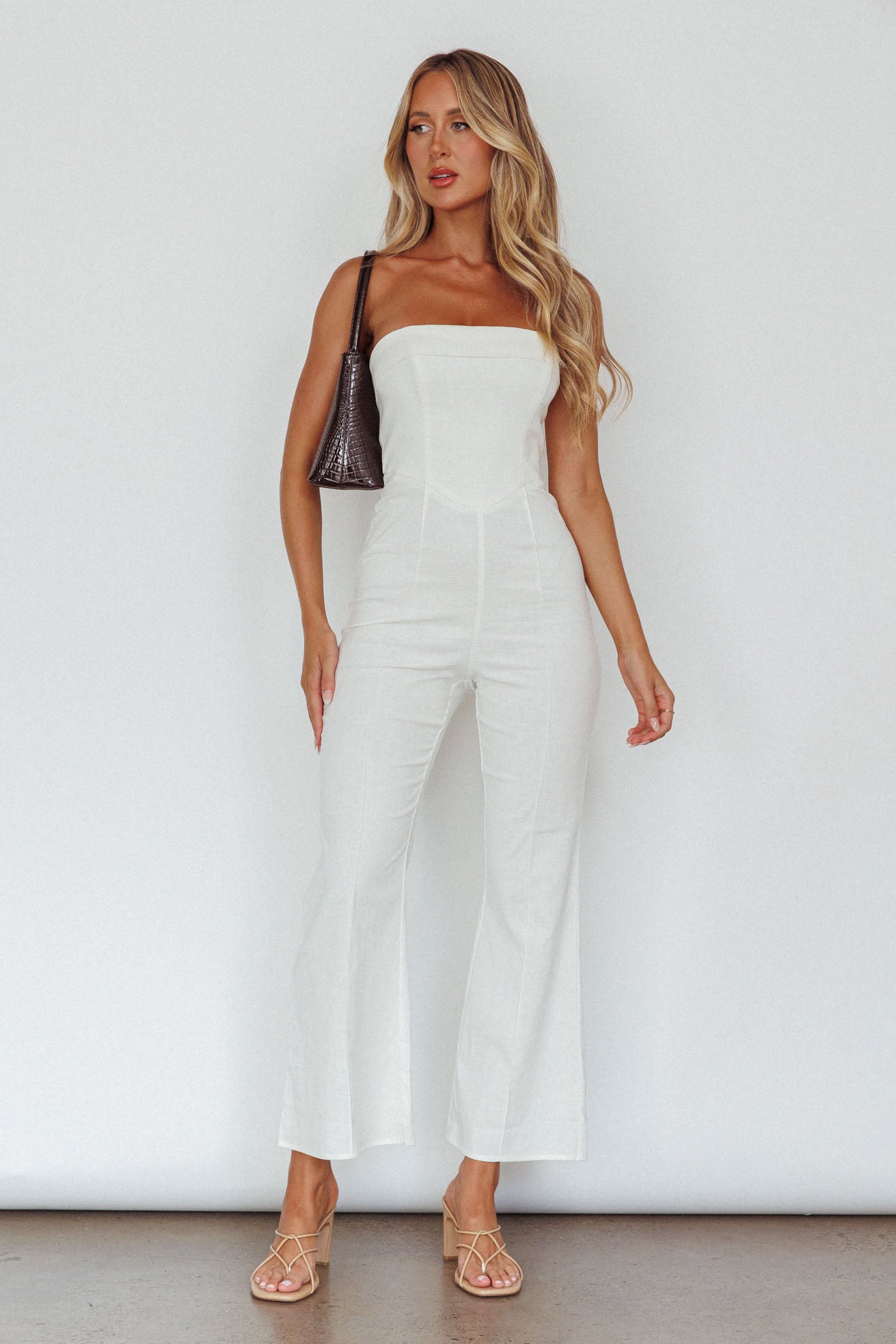Shop the What's The Catch Strapless Jumpsuit White | Selfie Leslie