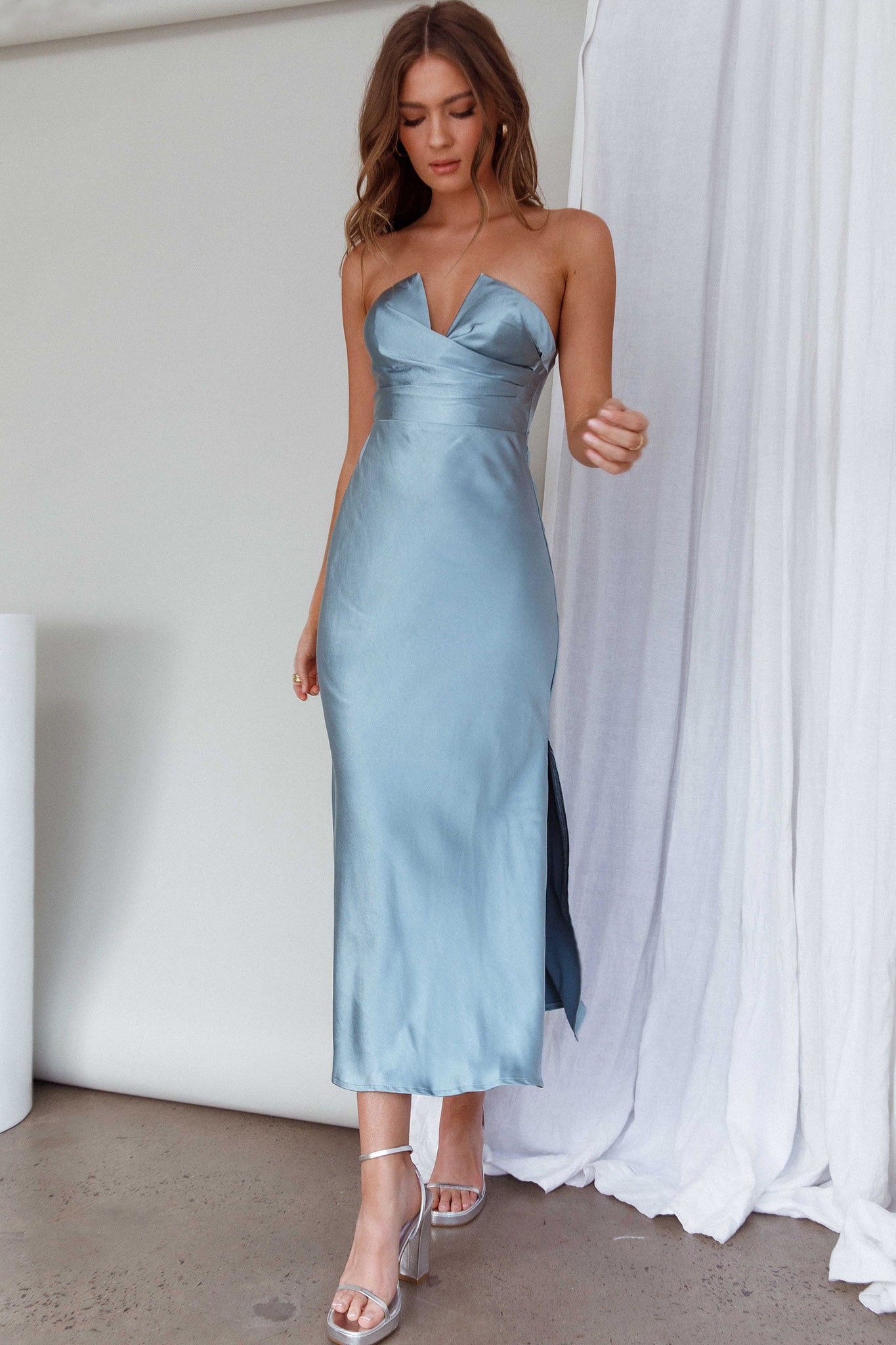 Shop the Ma Jolie Strapless Midi Dress Blue | Selfie Leslie