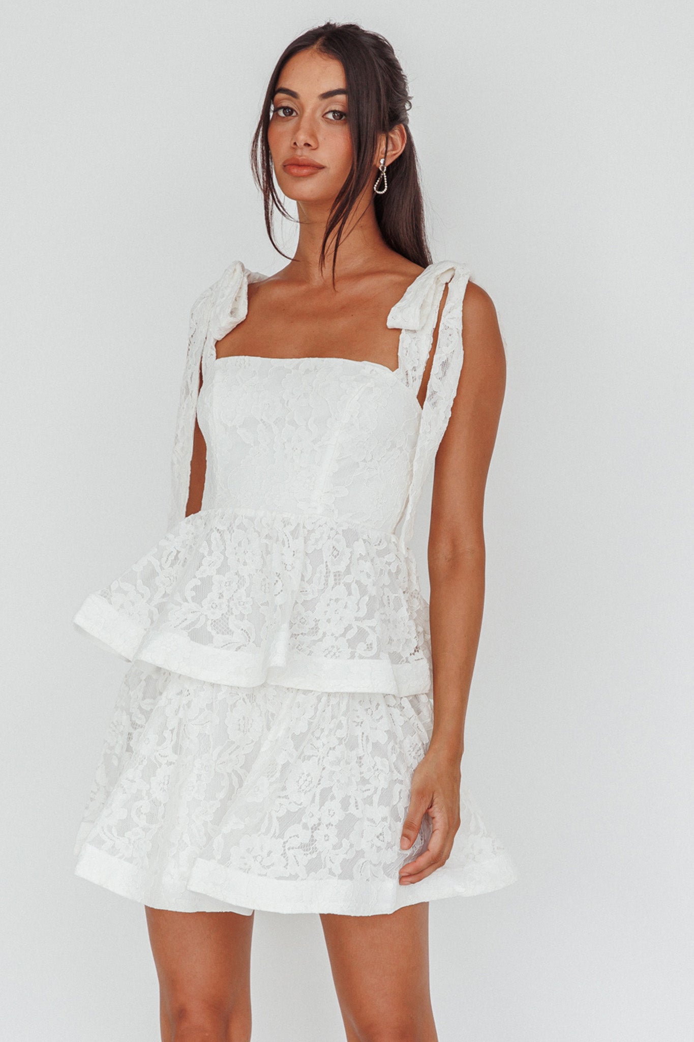 Tiered lace gown sales
