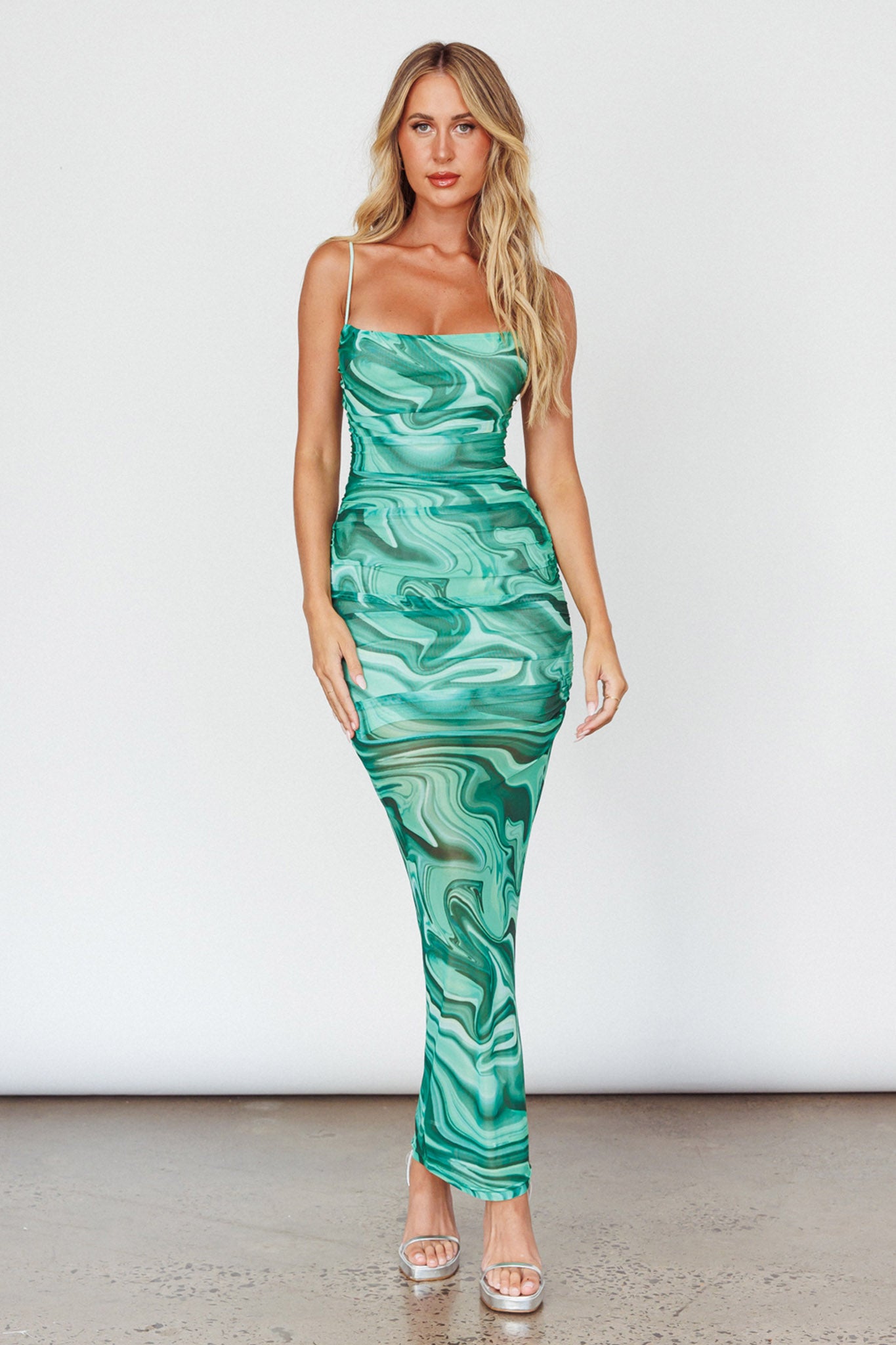 Shop the Love In Miami Lace-Up Back Maxi Dress Marble Green | Selfie Leslie