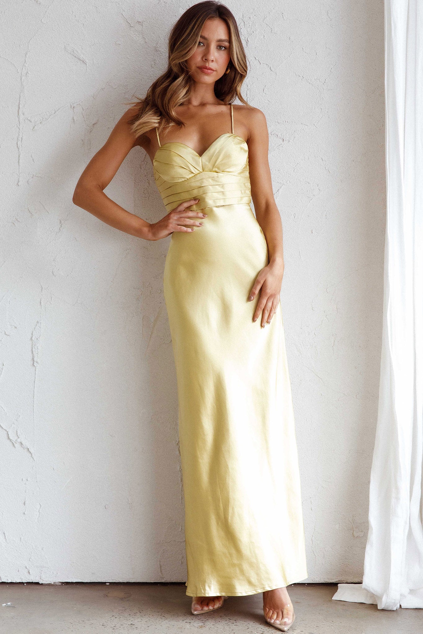 Shop the Azara Pintuck Bodice Maxi Dress Yellow