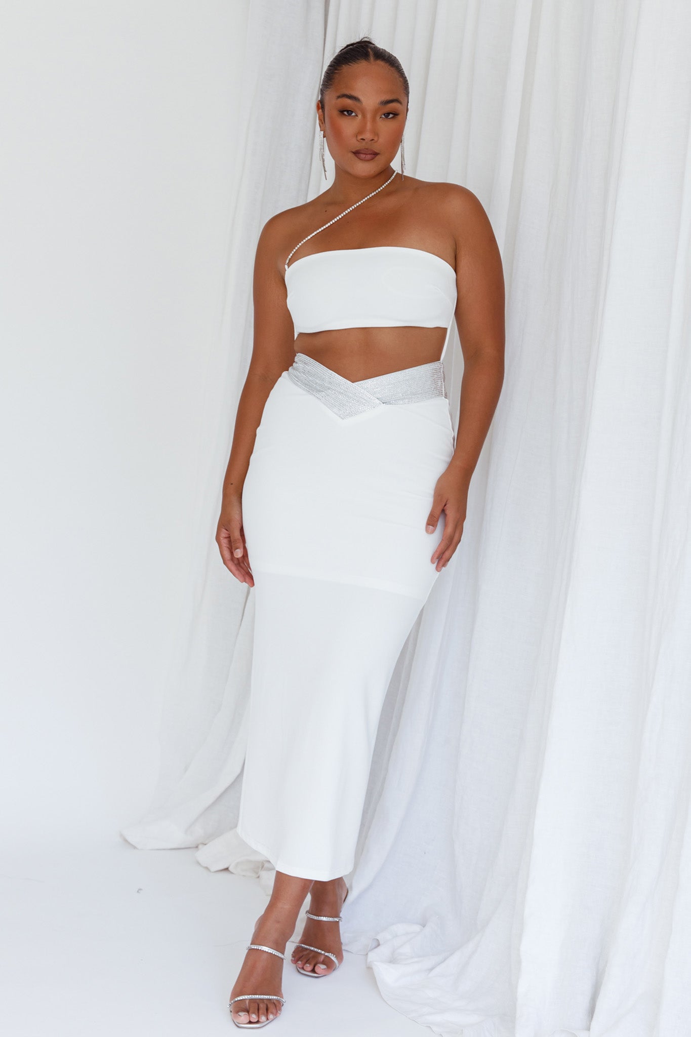 Shop the Megyn Diamante Midi Dress White | Selfie Leslie