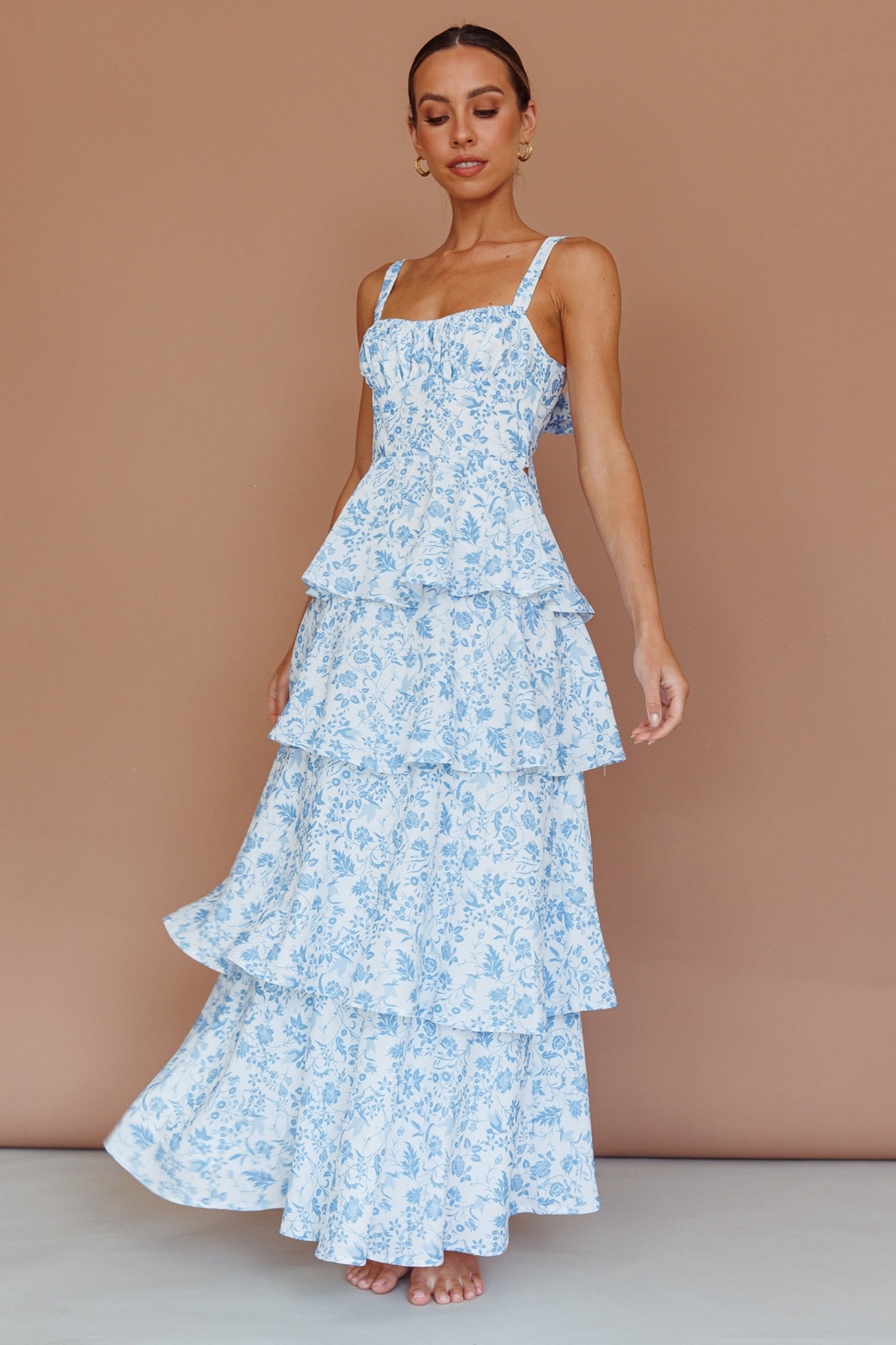 Shop the Provence Bloom Tiered Midi Dress Floral Blue