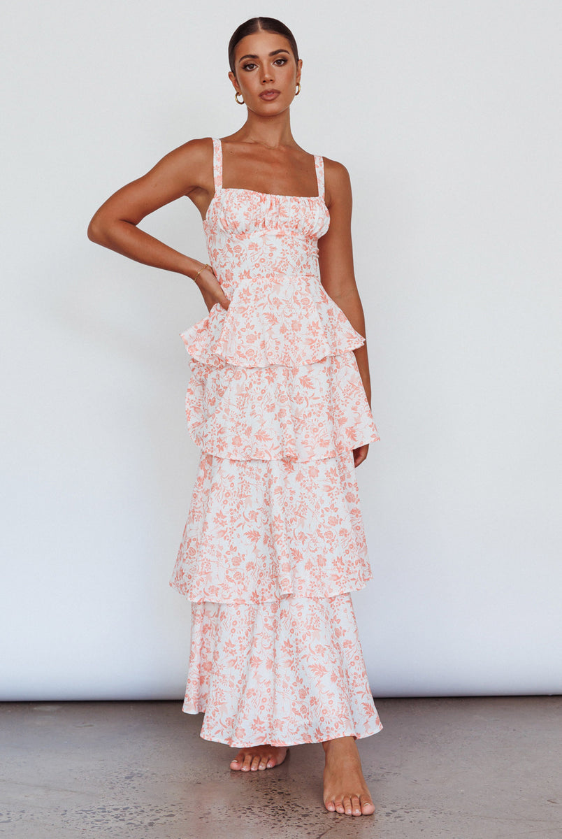 Shop the Provence Bloom Tiered Midi Dress Floral Orange | Selfie Leslie