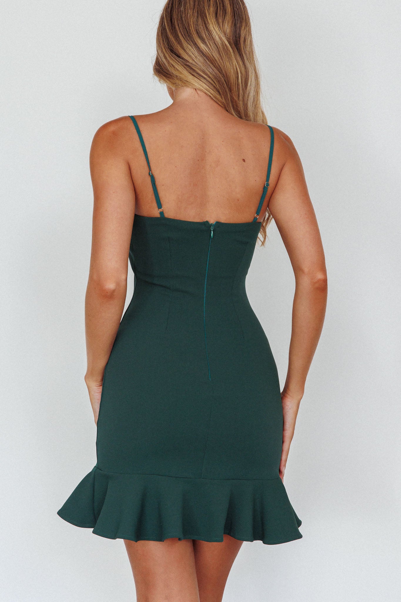 Glimpse of Glamour Forest Green Bell Sleeve Bodycon Dress