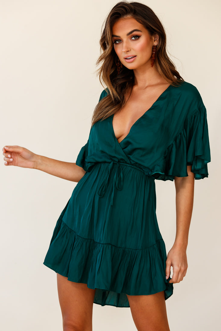 Shop the Esme V-Neckline Drawstring Waist Dress Jade | Selfie Leslie