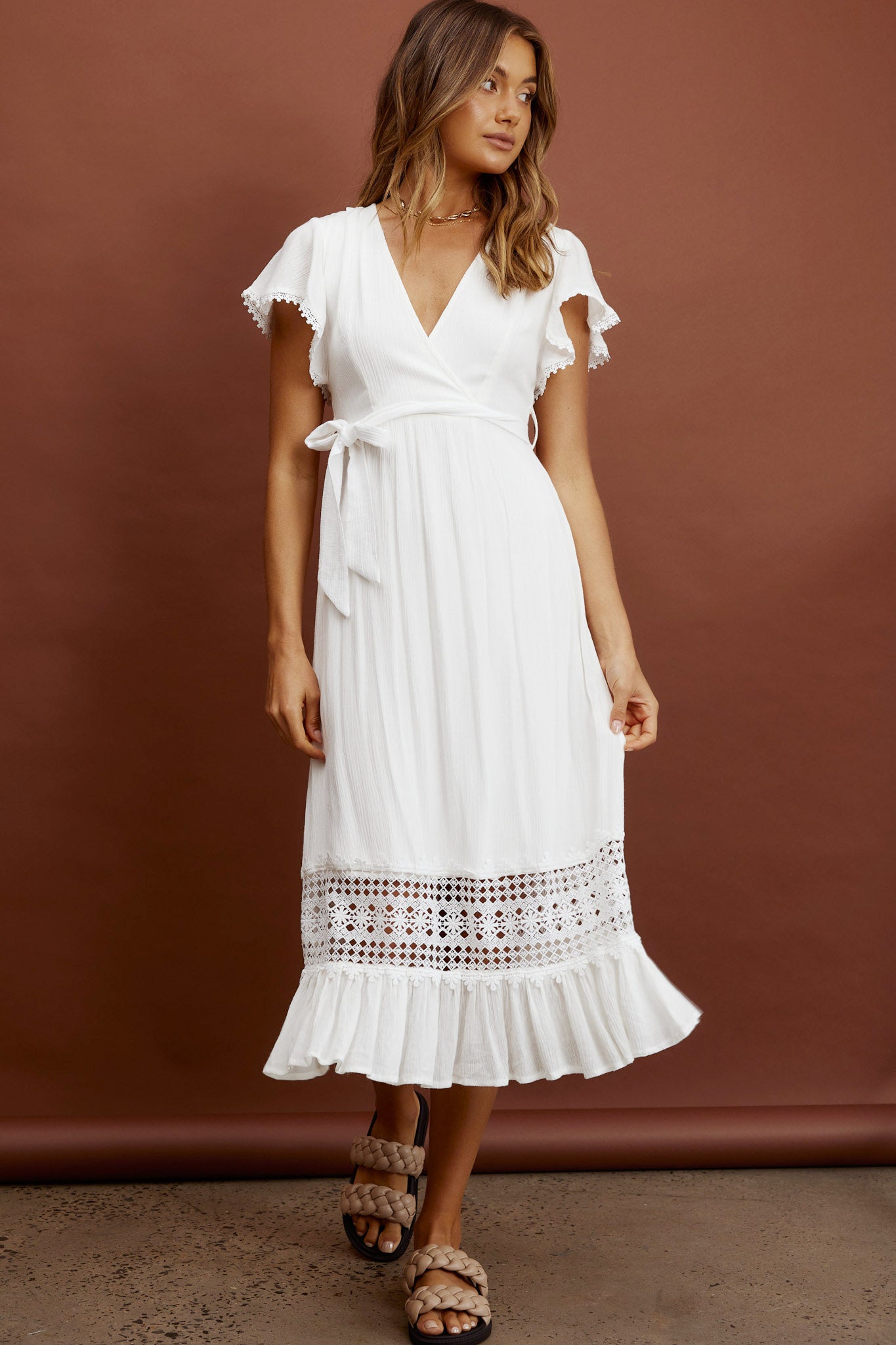 Shop The Zephyr Waist Tie Midi Dress White 