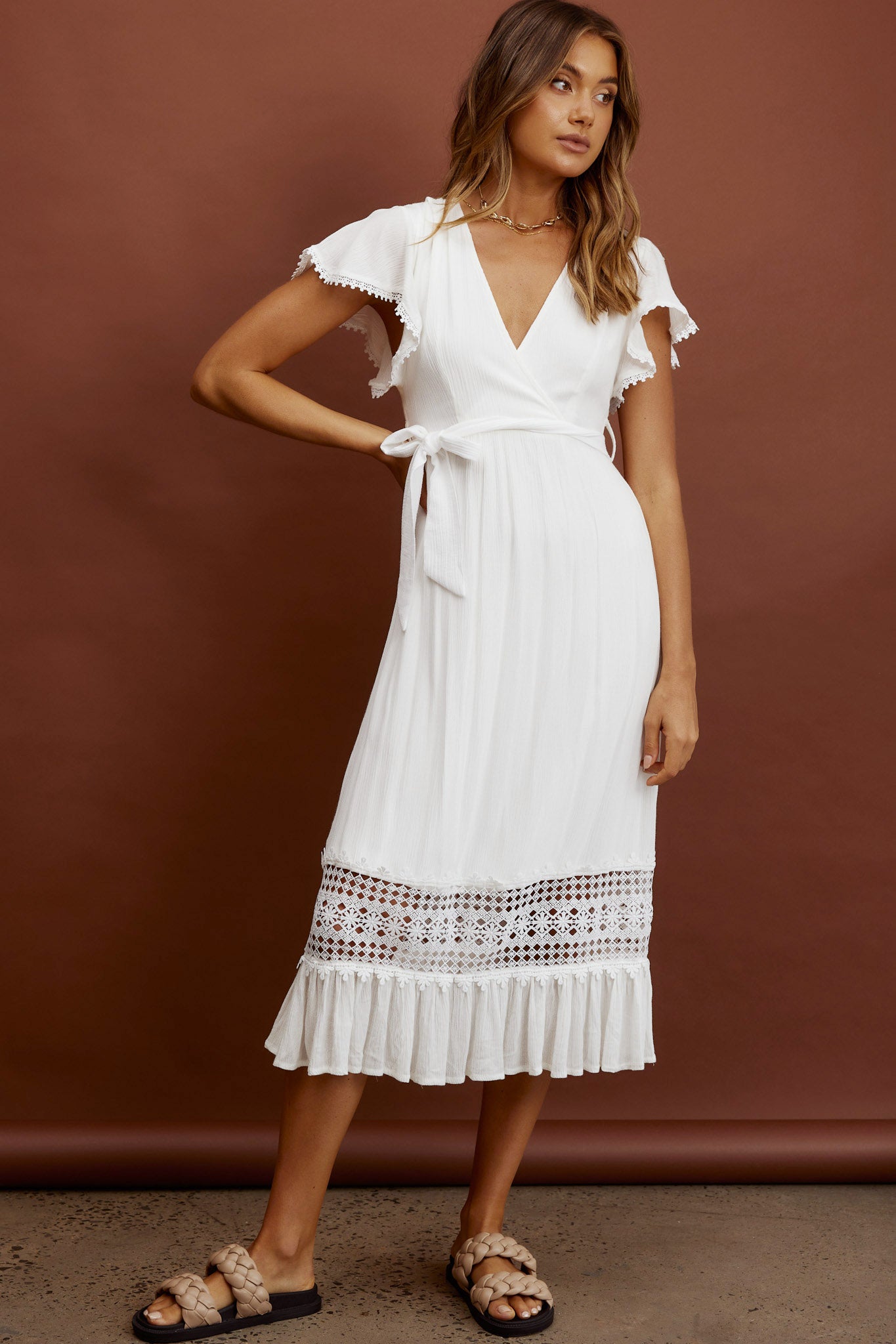 Shop the Zephyr Waist Tie Midi Dress White | Selfie Leslie