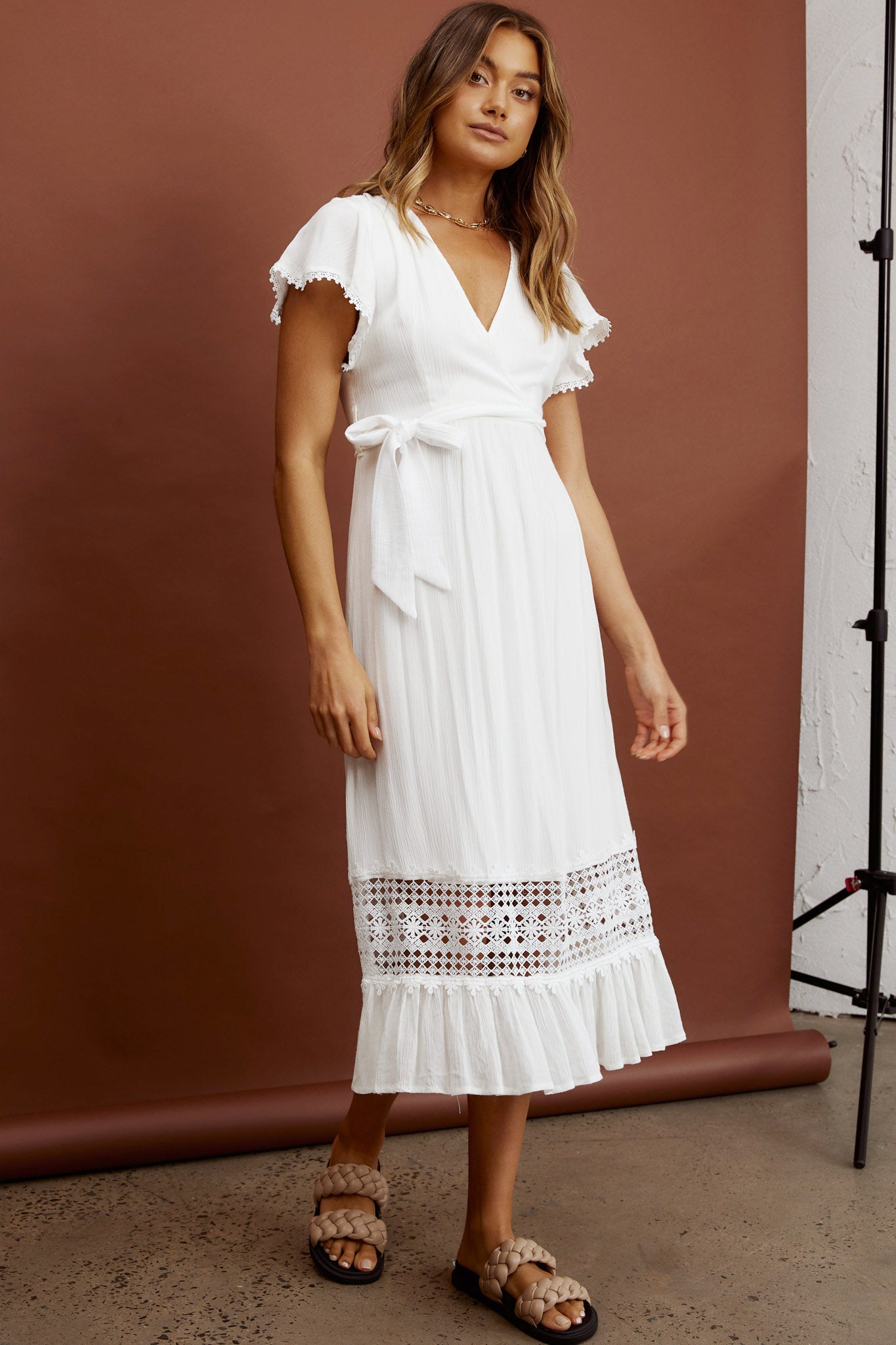 Shop the Zephyr Waist Tie Midi Dress White | Selfie Leslie