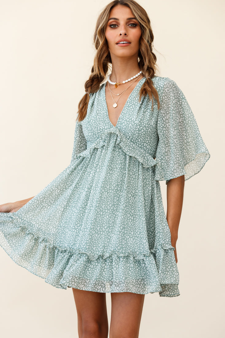 Shop the Flissy Angel Sleeve Cut-Out Babydoll Dress Speckle Print