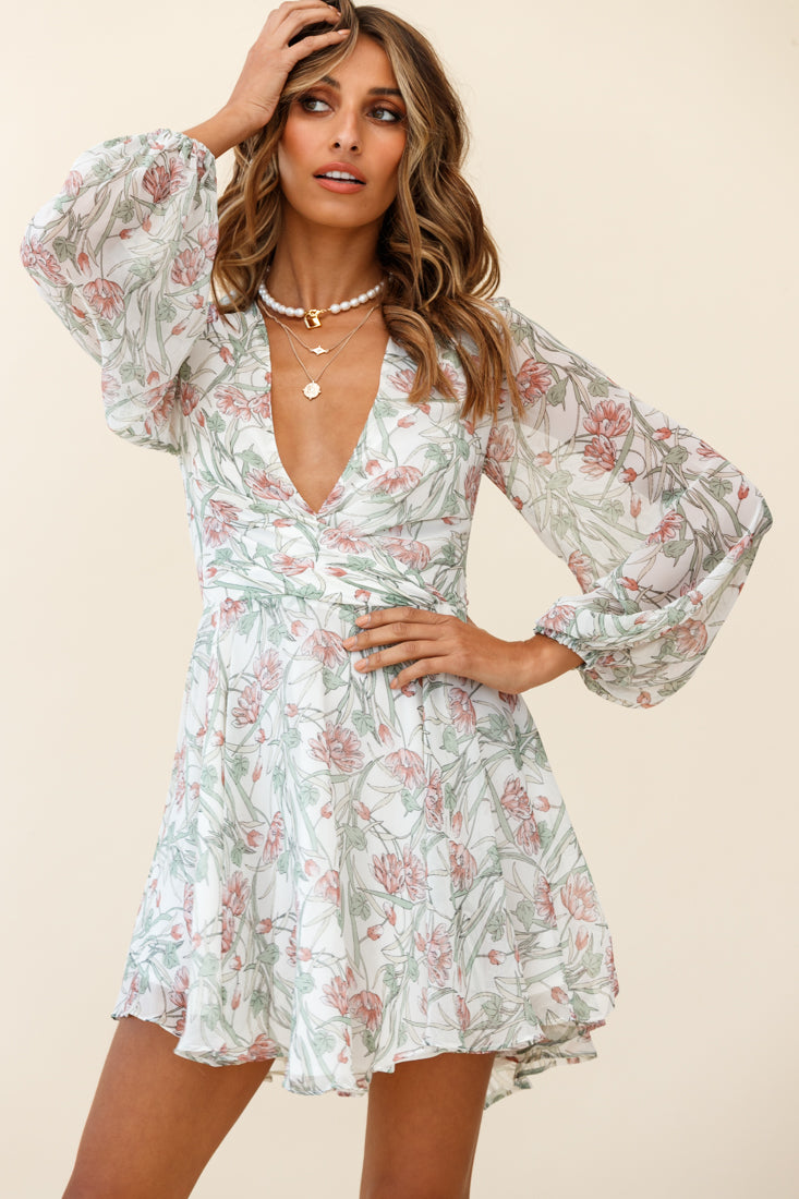 Shop the Jessinta Long Sleeve Pintuck Waist Dress Floral Print White ...