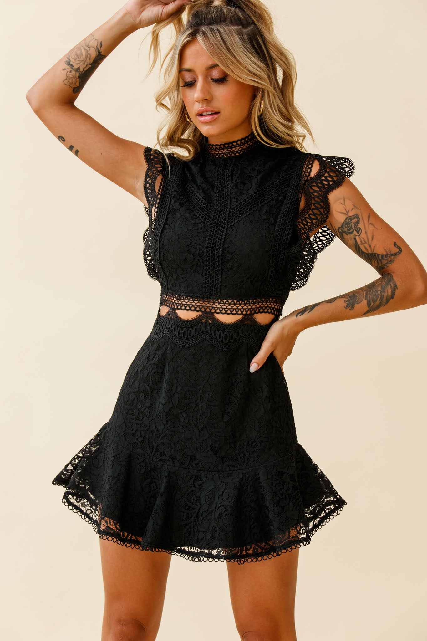 Shop the Elisha Crochet Detail Lace Overlay Dress Black | Selfie Leslie