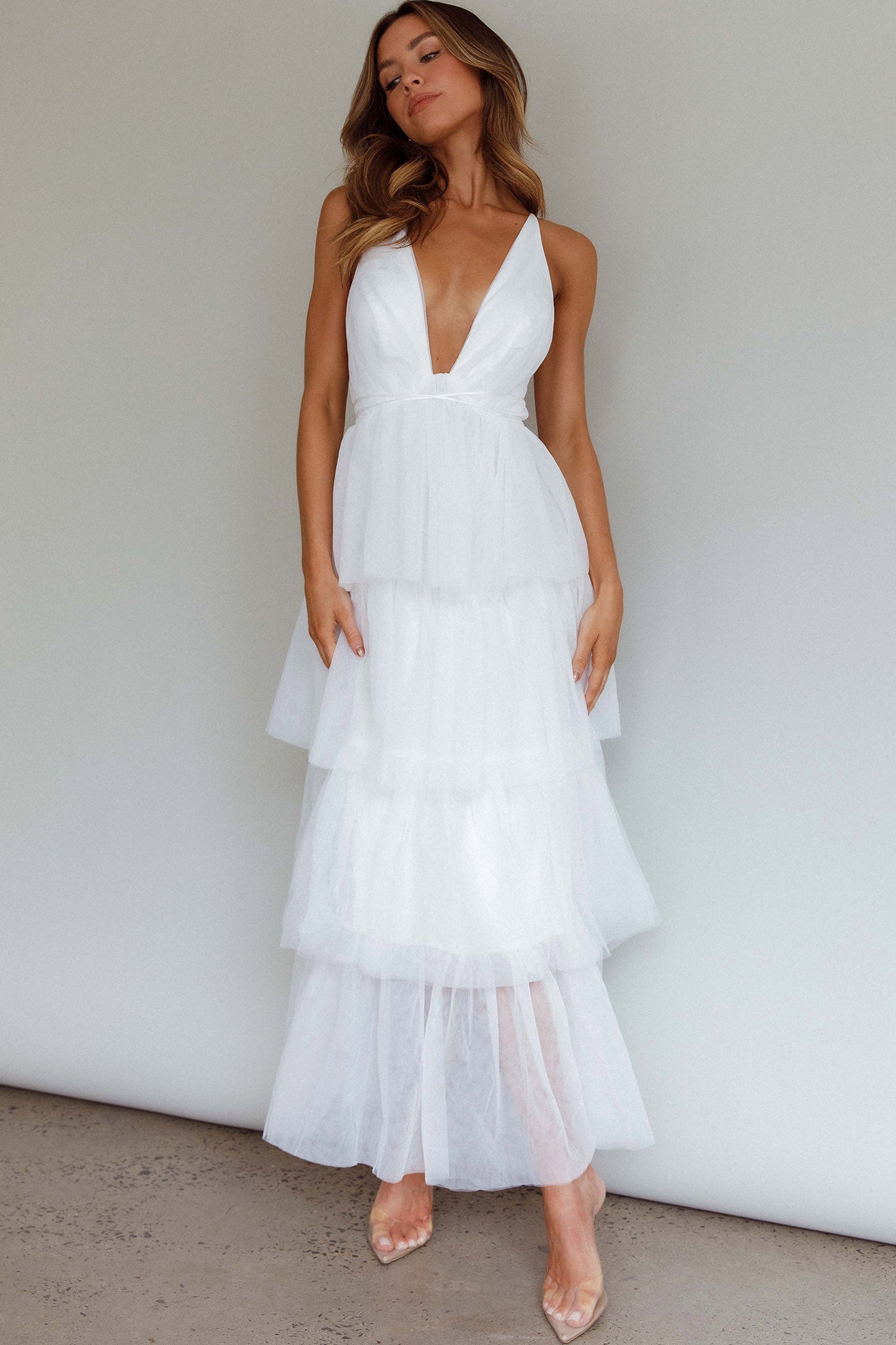 Shop the Auguste Tiered Frill Midi Dress White