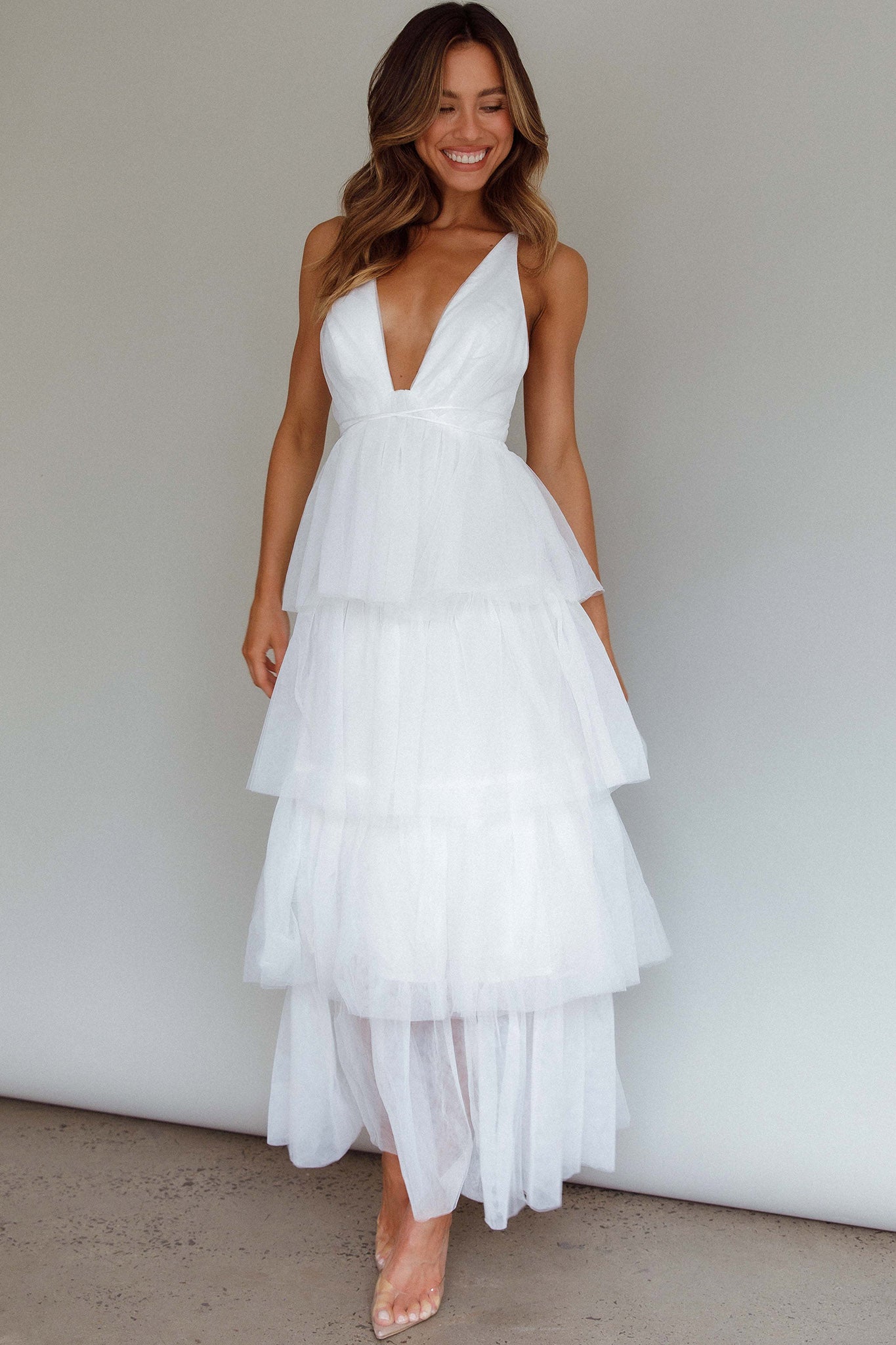 White midi cheap frill dress