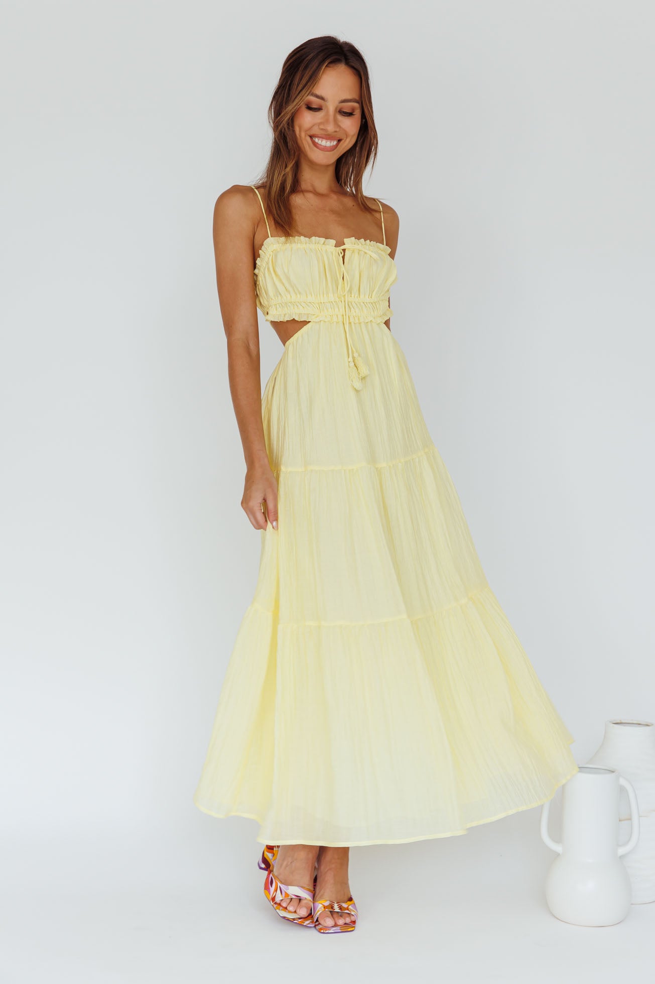 Shop the Eyona Cut-Out Waist Tie Maxi Dress Lemon | Selfie Leslie