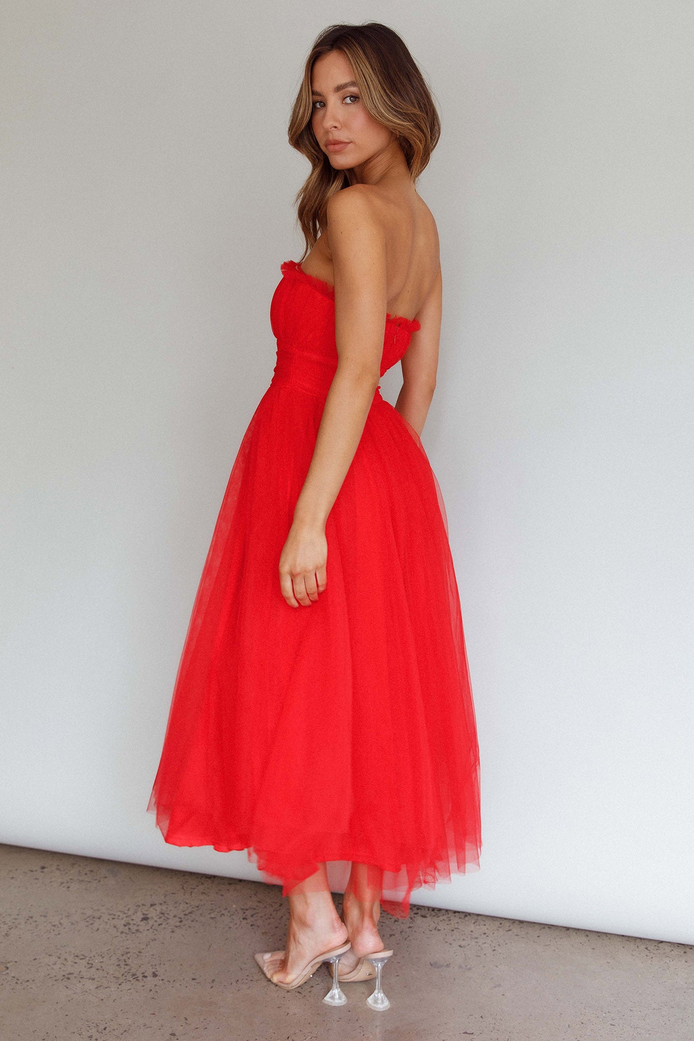 Fayette Strapless Mesh Mini Dress Red