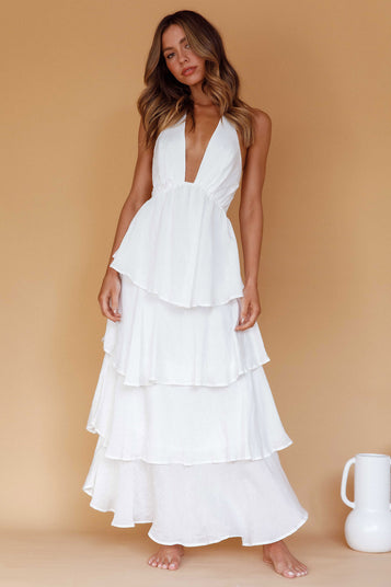 Shop the Catalina Tiered Ruffle Maxi Dress White | Selfie Leslie