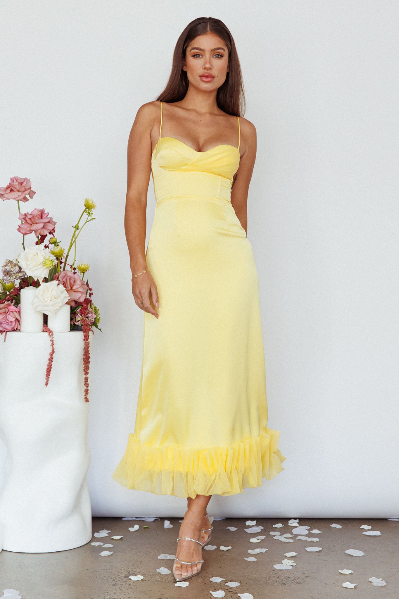 Shop the Buona Sera Hem Decoration Midi Dress Lemon Selfie Leslie