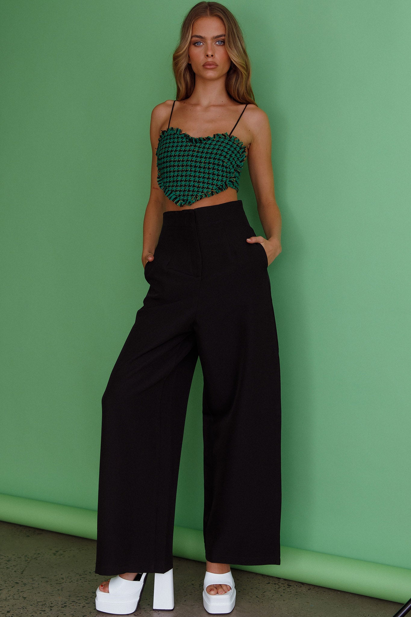 Shop the Miss Fine Heart Crop Top Houndstooth Green | Selfie Leslie