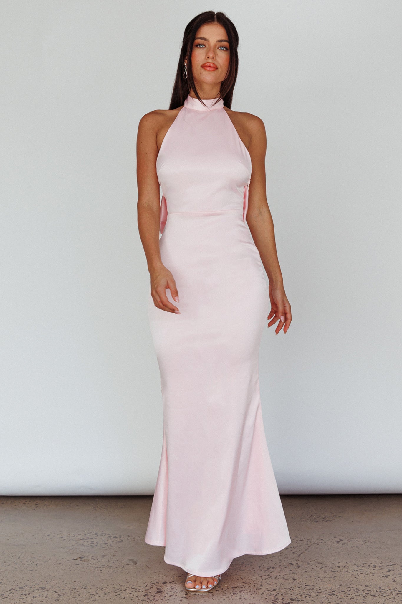 Shop the Fifth Avenue Bow Back Maxi Dress Baby Pink | Selfie Leslie