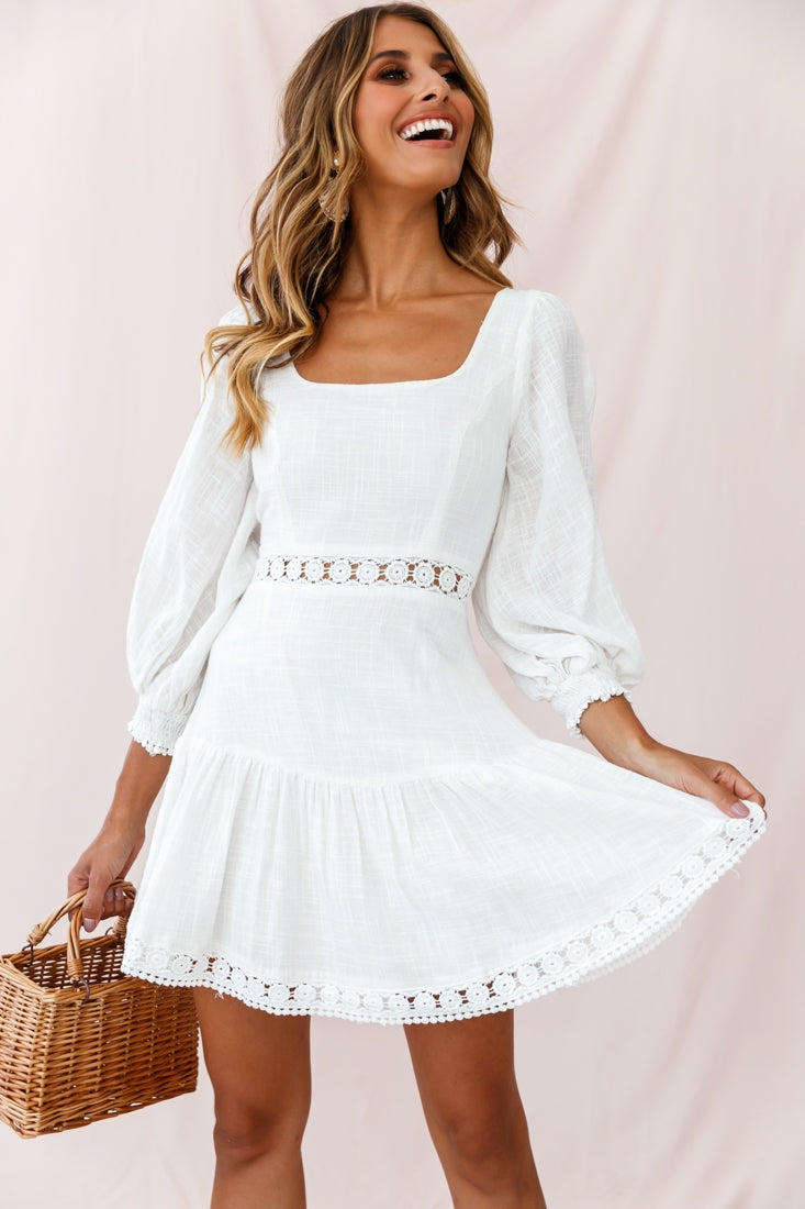 Shop the Sweetheart Corset-Back Lantern Sleeve Dress White | Selfie Leslie