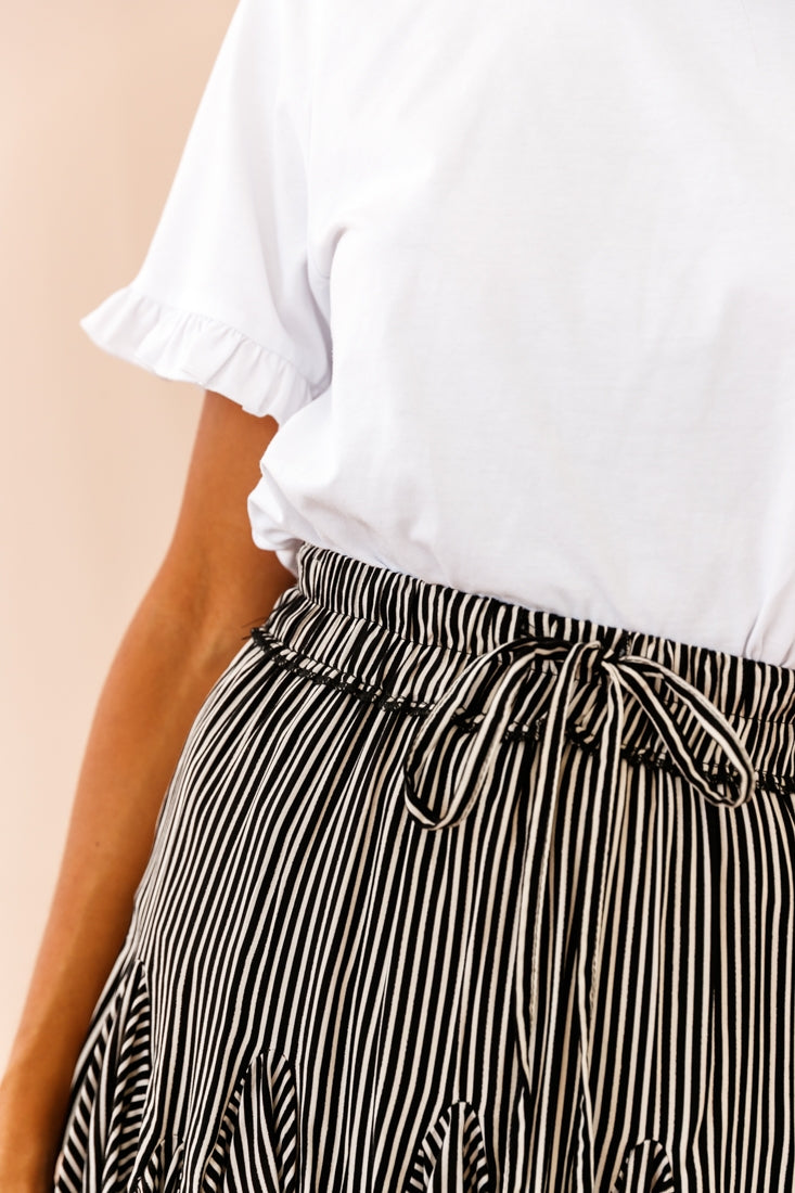 Shop The Robyn Pleated Striped Mini Skirt Black Selfie Leslie