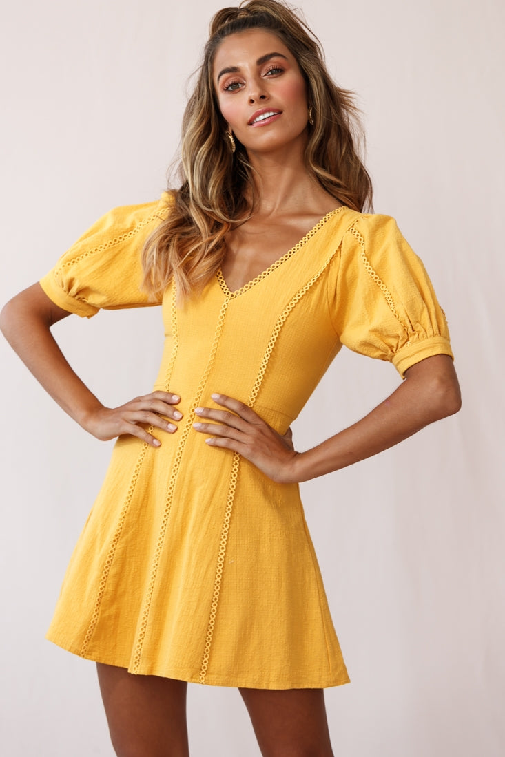 Shop the Ally Half Sleeve A-Line Dress Mustard | Selfie Leslie