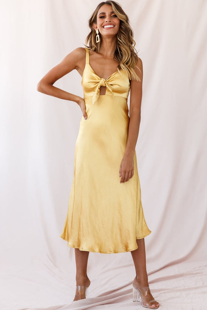 Mustard satin midi dress store