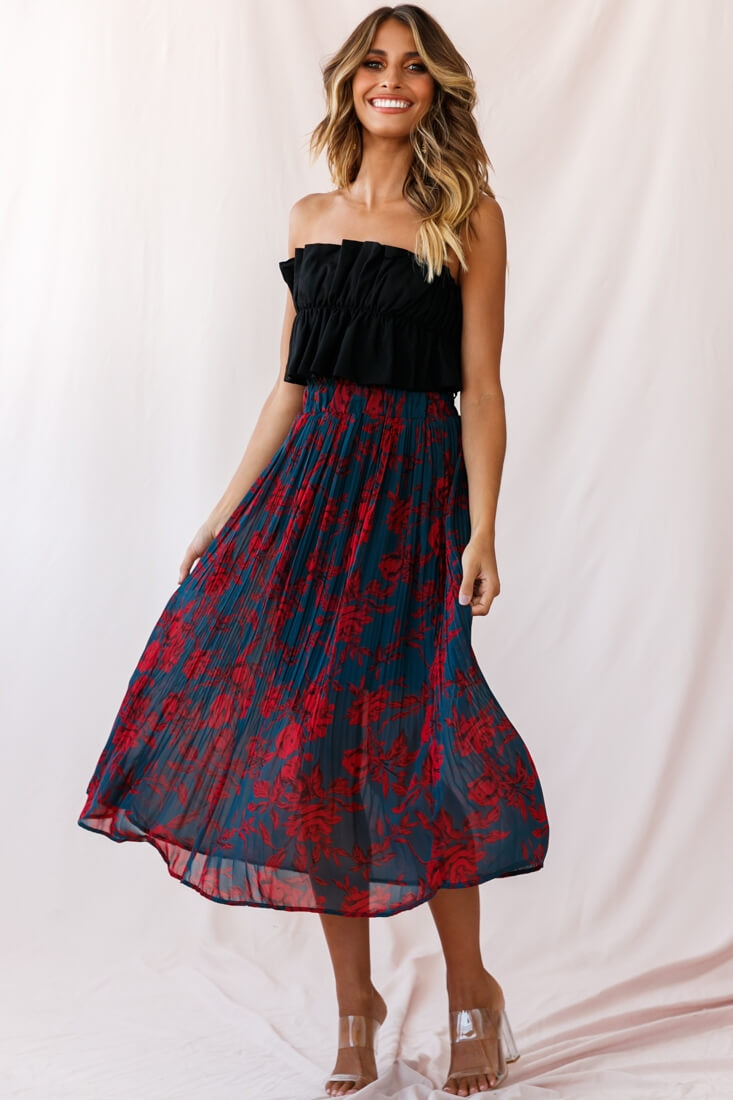 Green and red midi skirt sales