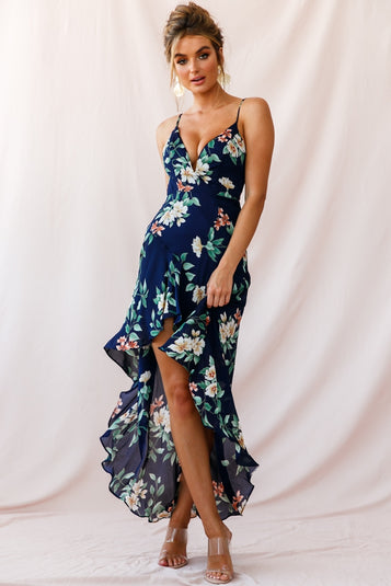 Shop the Imelda V-Neckline High-Low Hem Dress Navy | Selfie Leslie