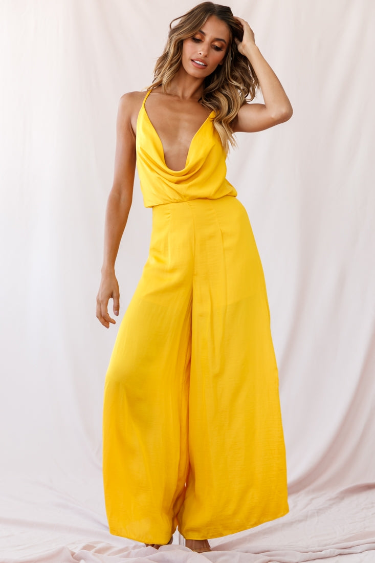 Mustard wide leg jumpsuit deals
