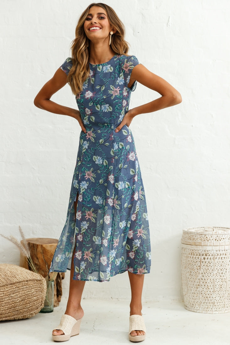 Floral cap sleeve midi dress hotsell