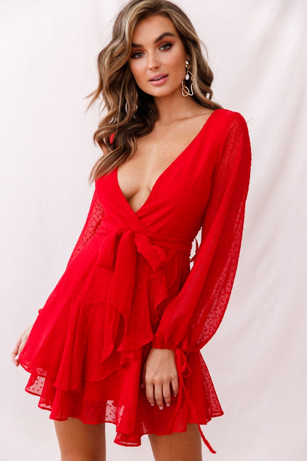 Shop the Sheri Hail Spot Chiffon Dress Red | Selfie Leslie