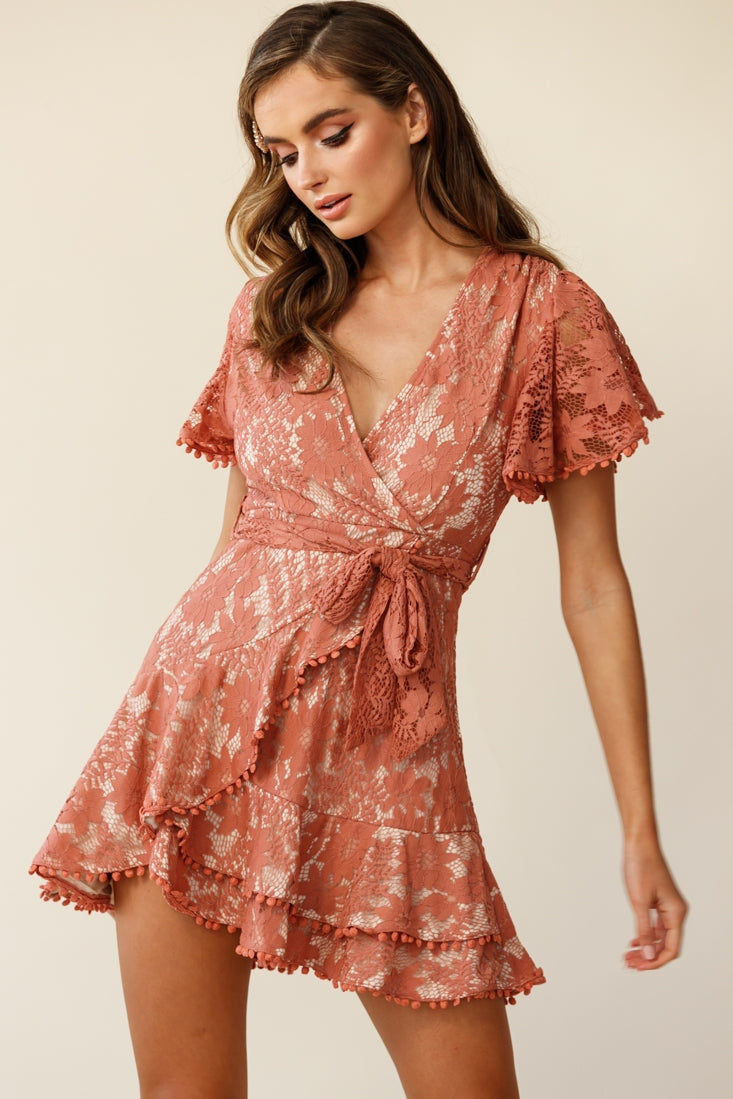 Cami angel sleeve faux wrap outlet dress