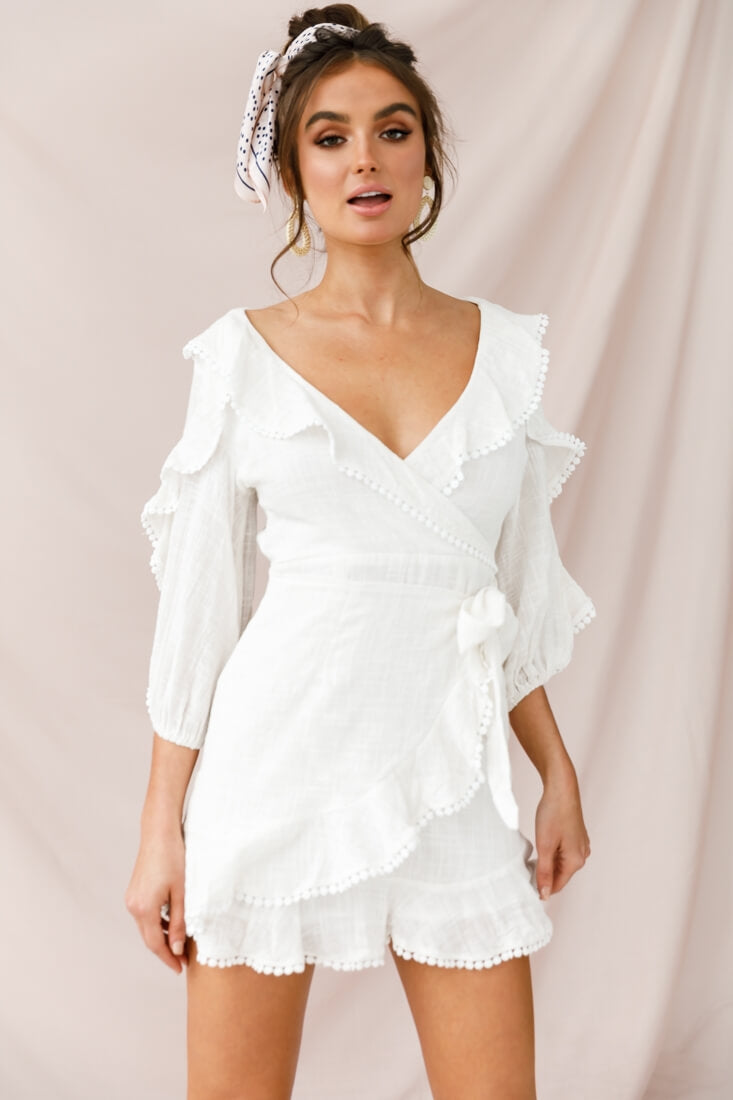 Shop the Peta Faux Wrap Ruffle Dress White | Selfie Leslie