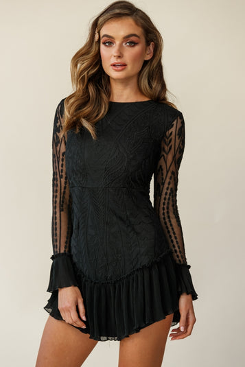 Shop the Dreamy Long Sleeve Mini Dress Black | Selfie Leslie