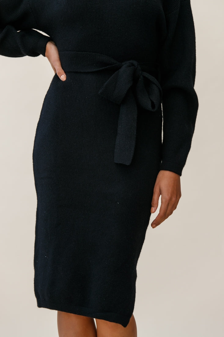 Shop The Marco Long Sleeve Turtleneck Knit Midi Dress Black Selfie Leslie