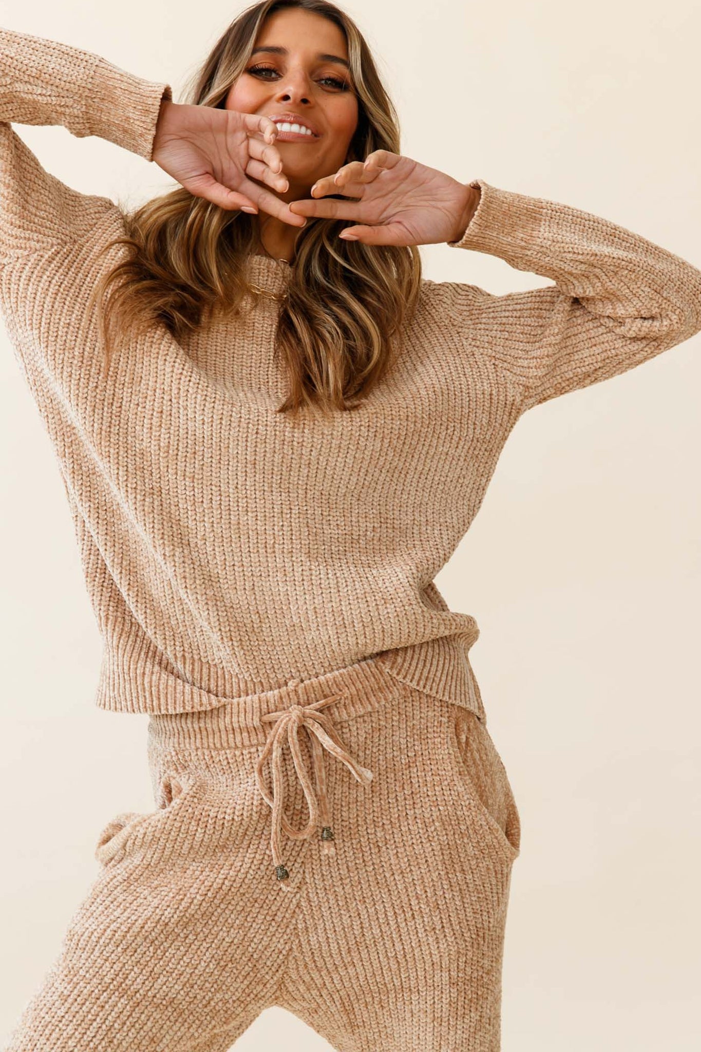 Shop the Robin Long Sleeve Ribbed Knit Sweater Tan